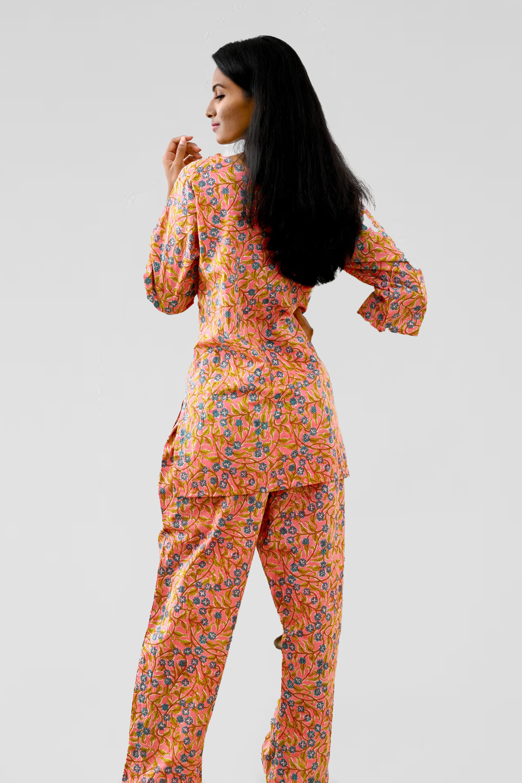 Peach Cotton Printed Pyjama Set