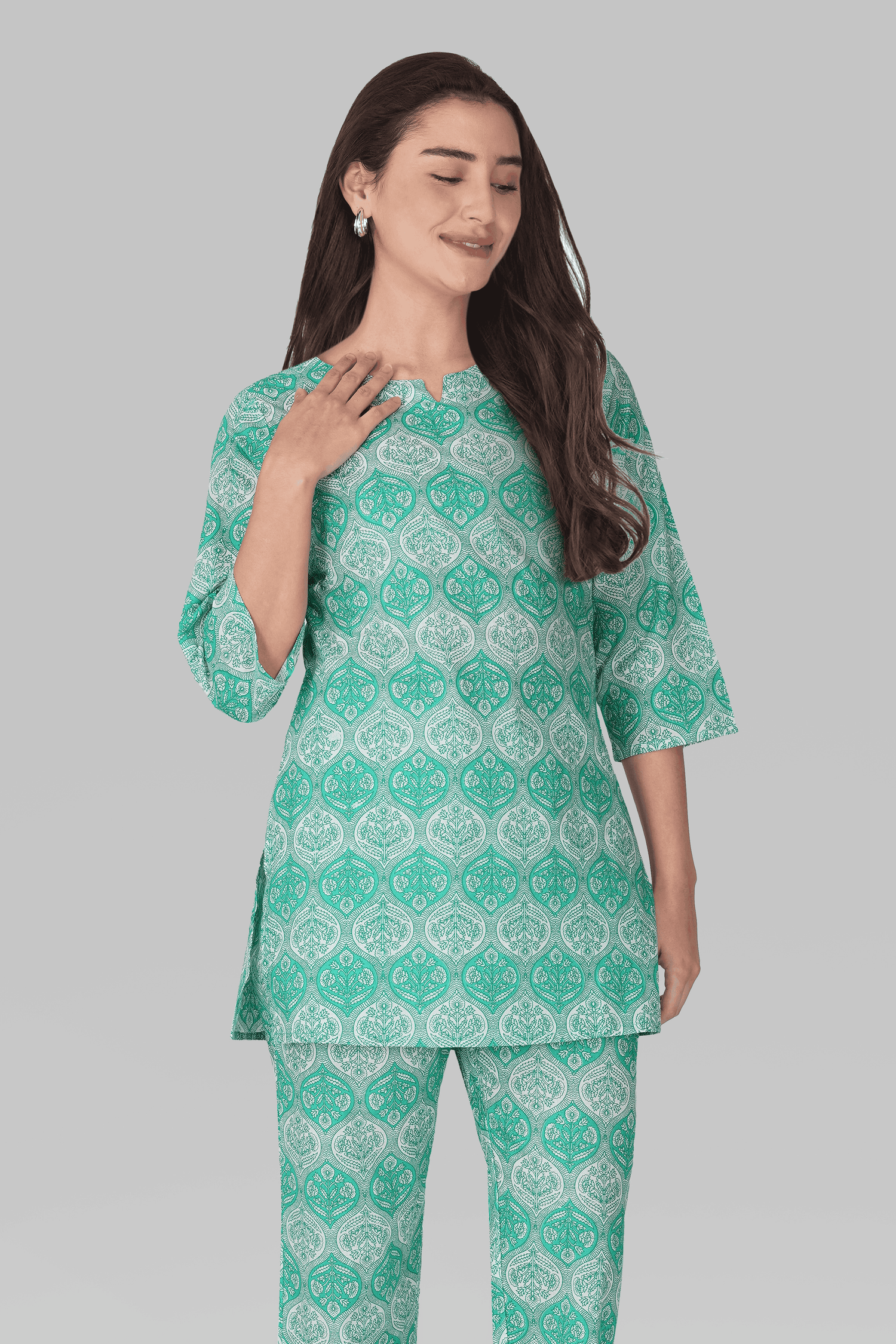 Persian Green Cotton Printed Pyjama Set