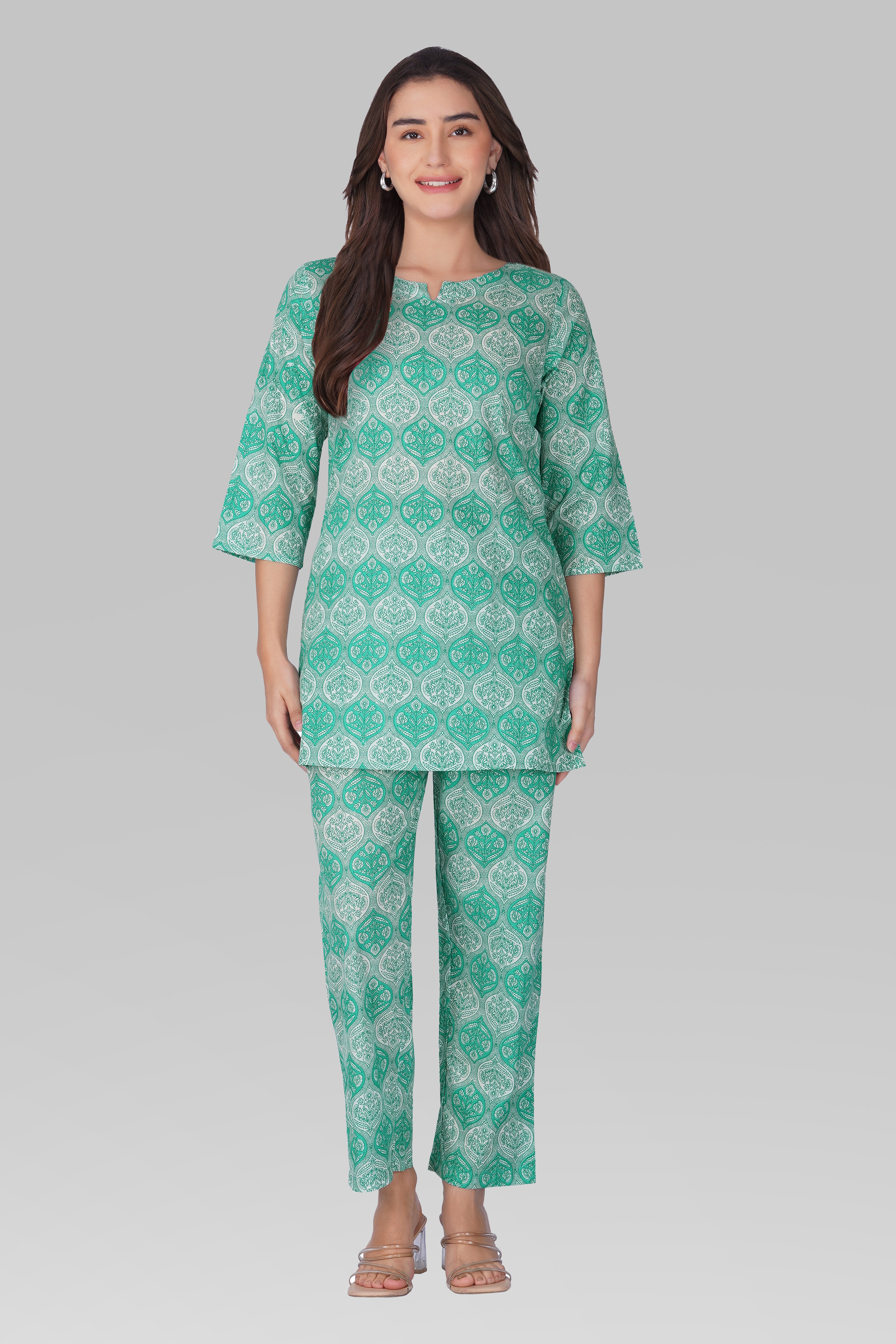 Persian Green Cotton Printed Pyjama Set