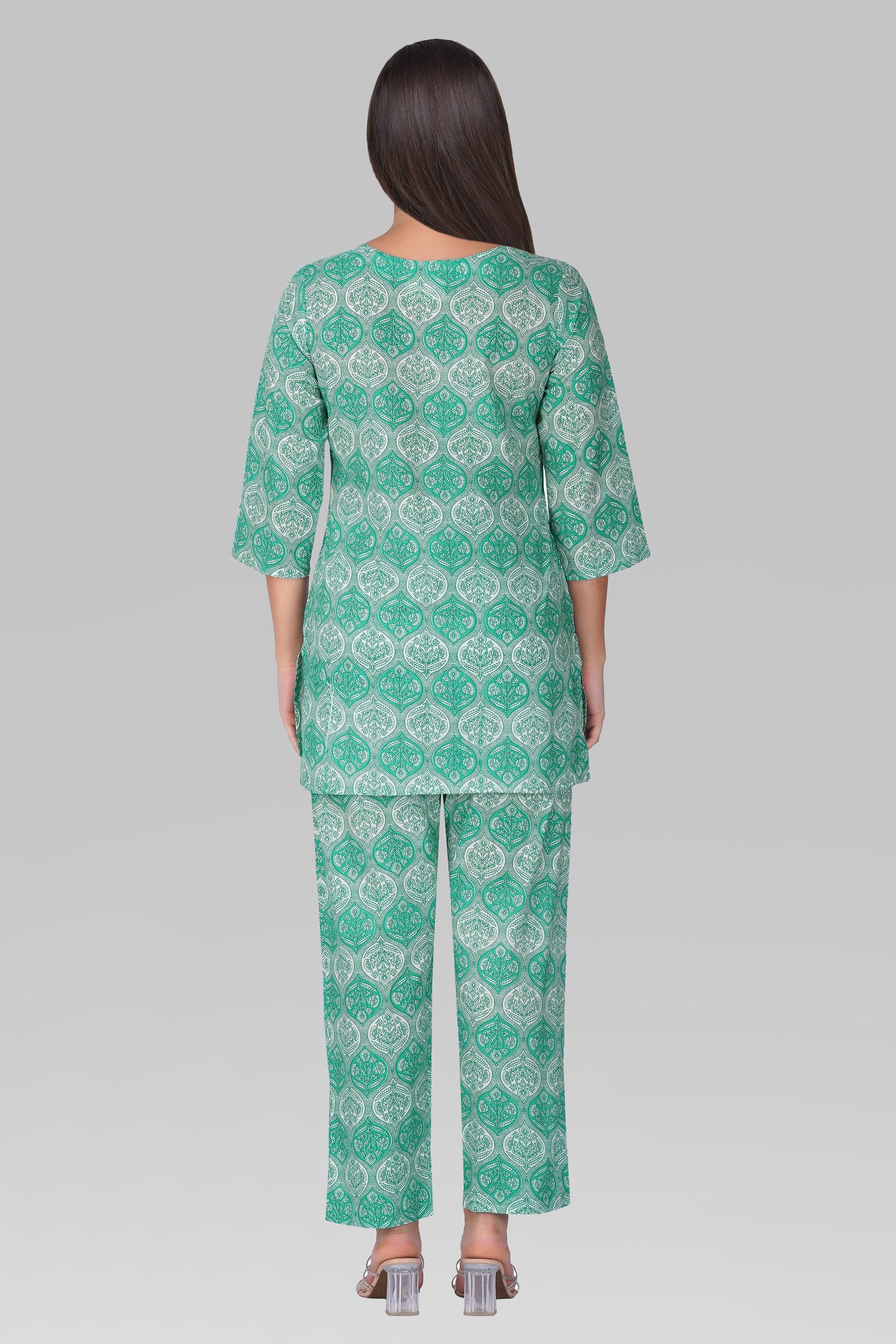Persian Green Cotton Printed Pyjama Set