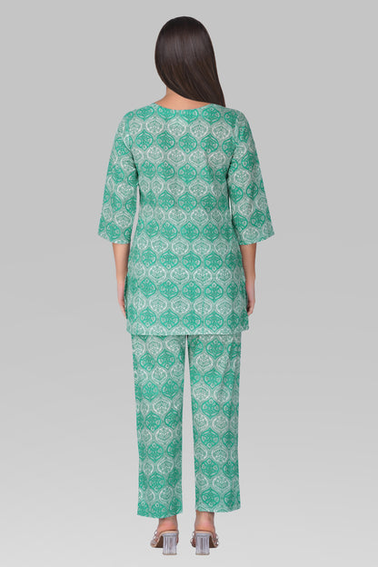 Persian Green Cotton Printed Pyjama Set