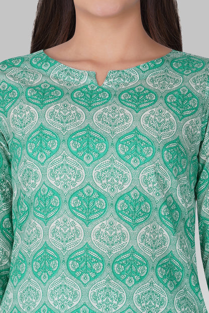 Persian Green Cotton Printed Pyjama Set
