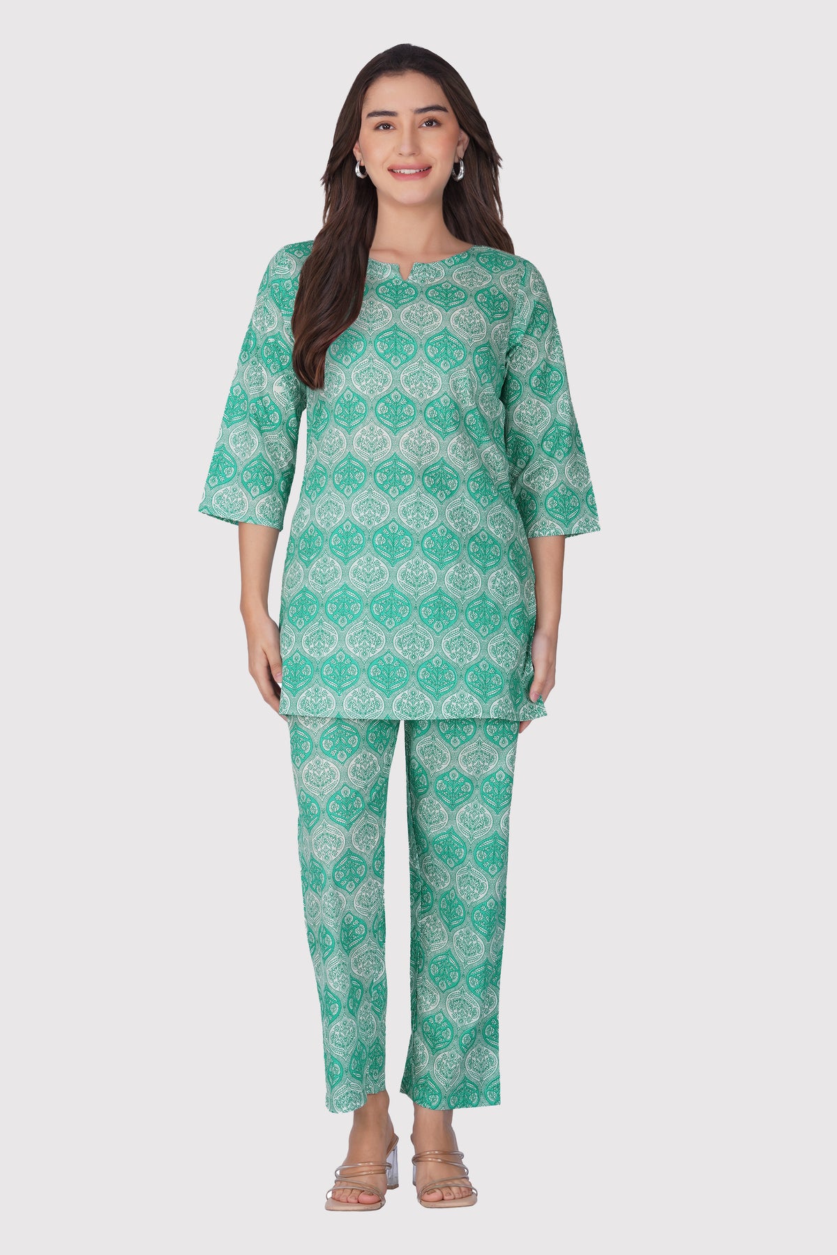 Persian Green Cotton Printed Pyjama Set