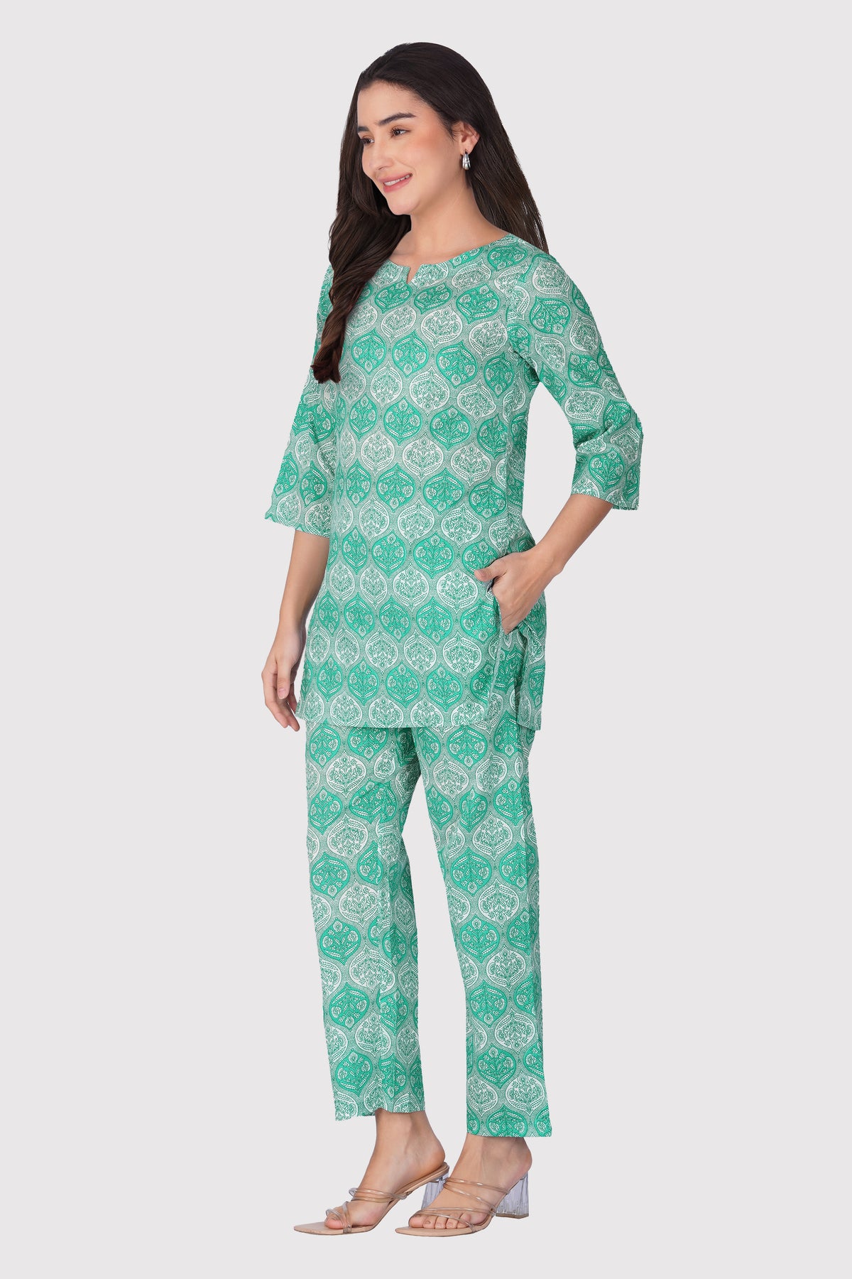Persian Green Cotton Printed Pyjama Set