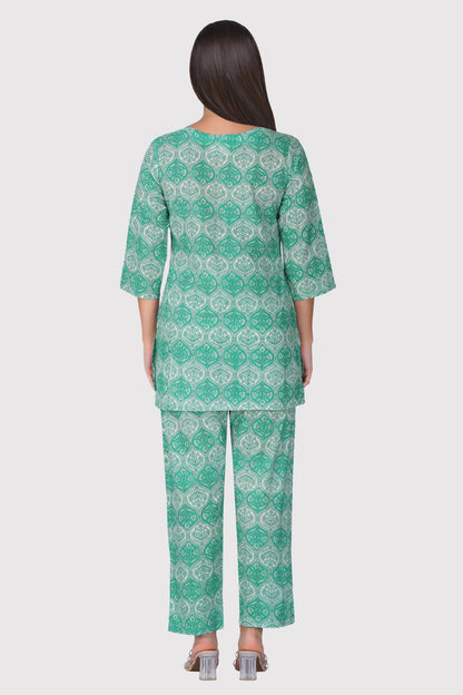 Persian Green Cotton Printed Pyjama Set