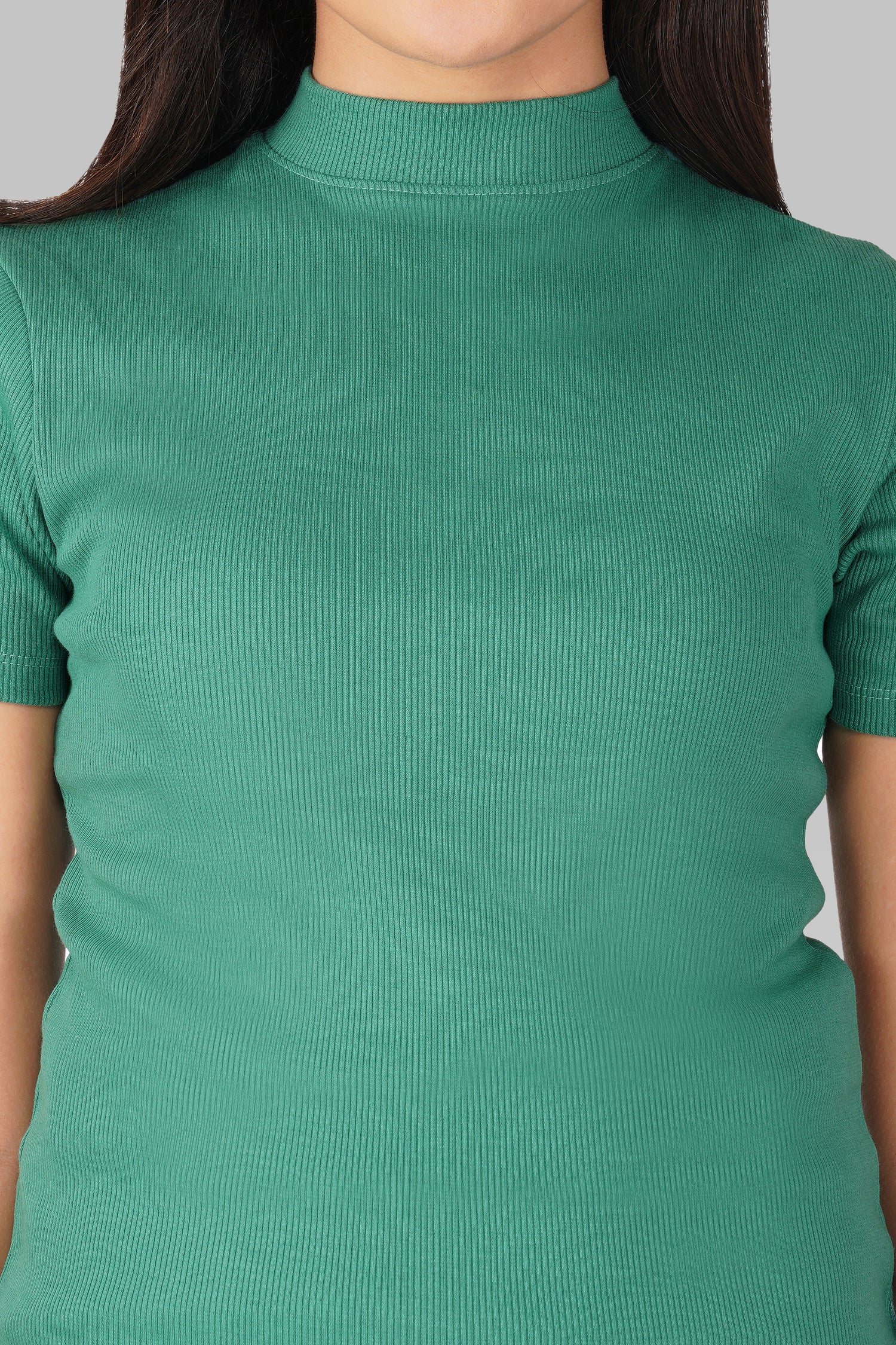 Pine Green Ribbed Mock Neck Short Sleeve Top