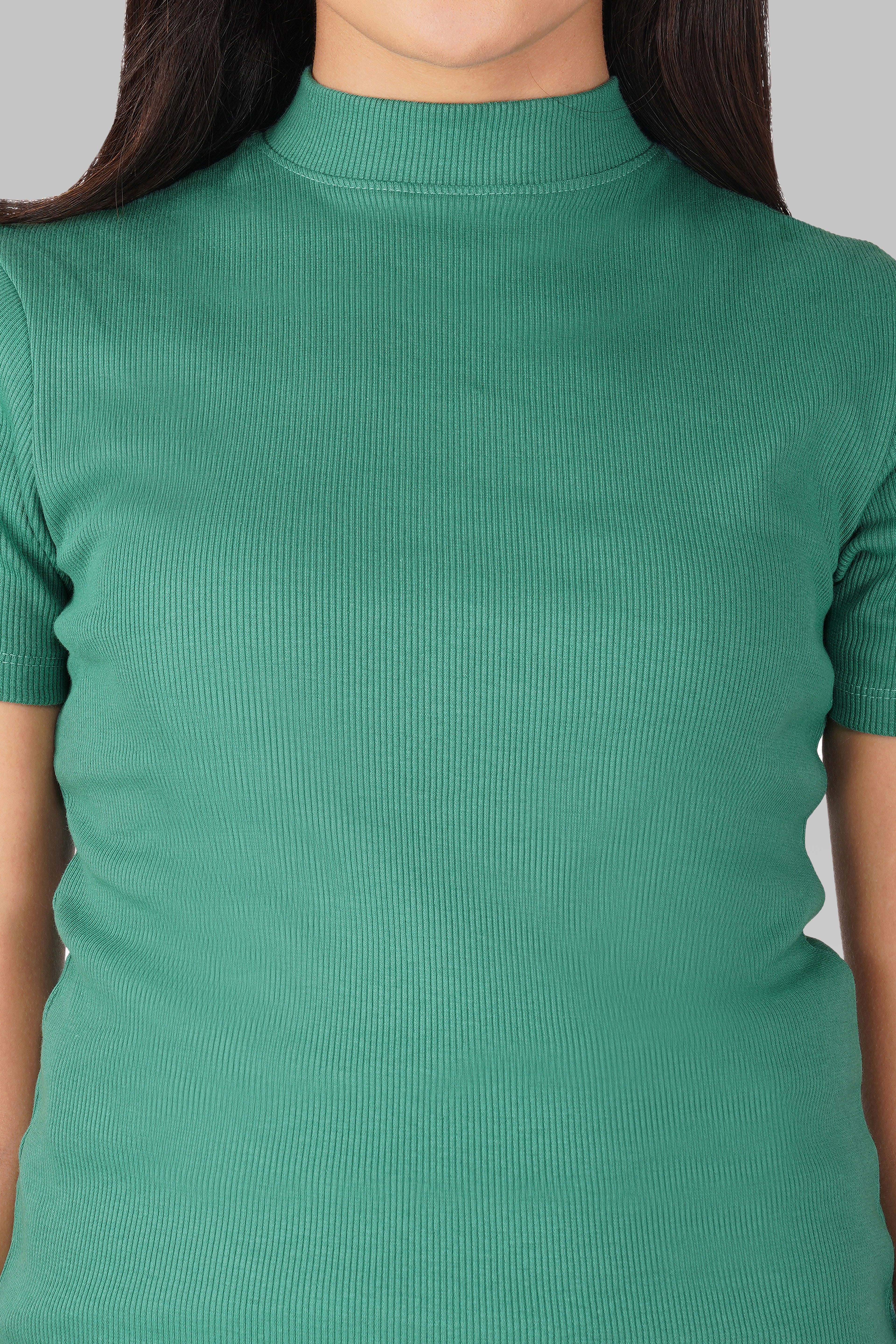 Pine Green Ribbed Mock Neck Short Sleeve Top
