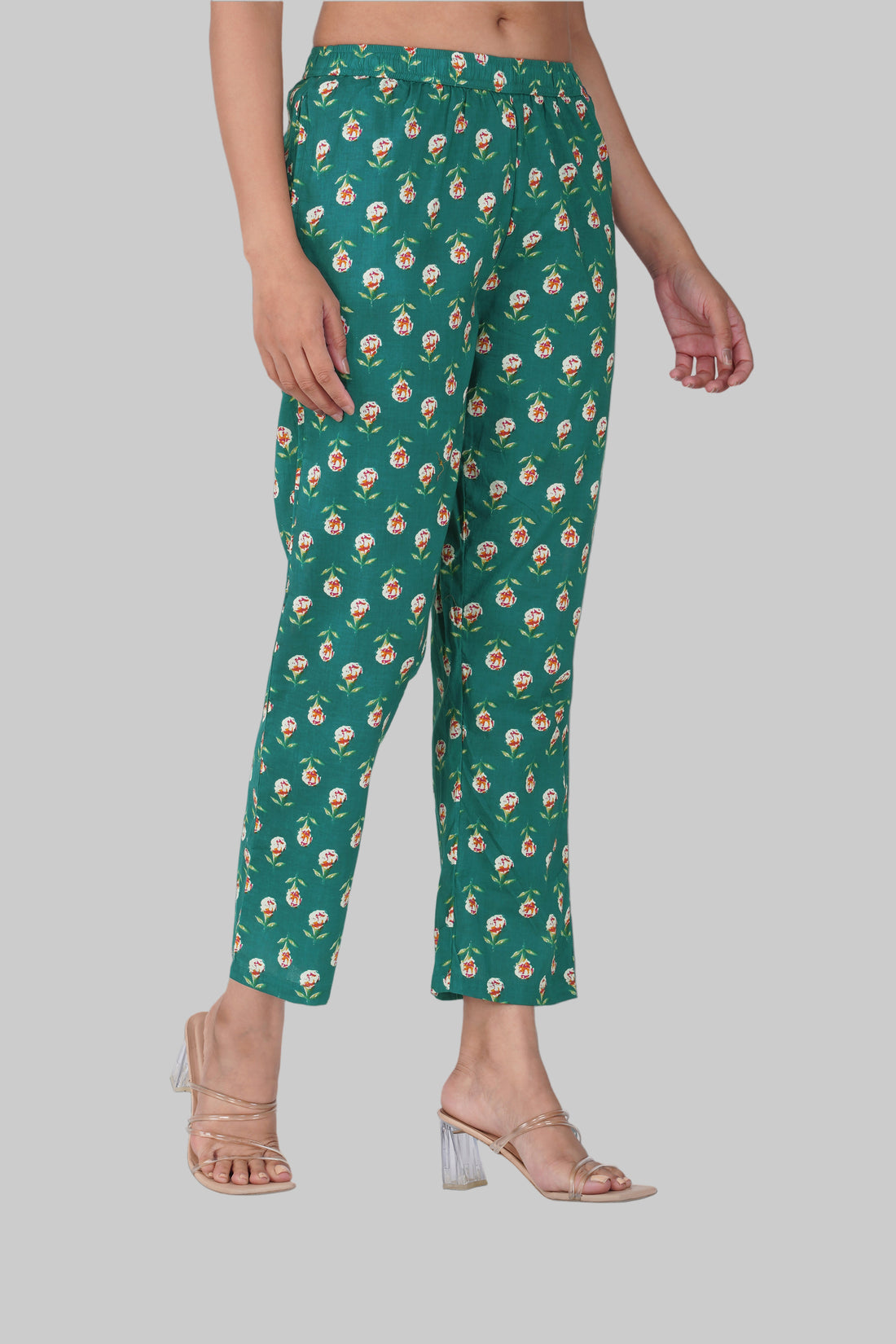 Pine Green Cotton Printed Bottom