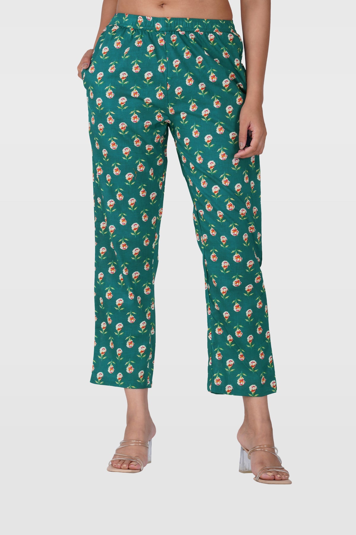 Pine Green Cotton Printed Bottom