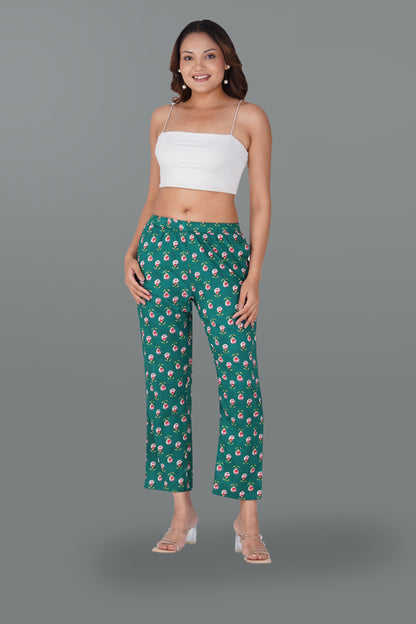 Pine Green Cotton Printed Bottom