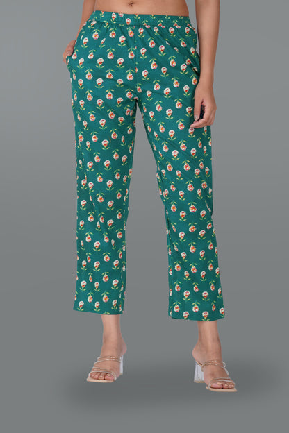 Pine Green Cotton Printed Bottom