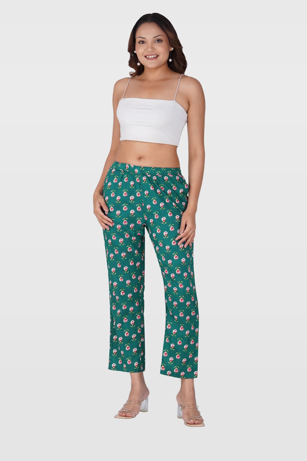 Pine Green Cotton Printed Bottom