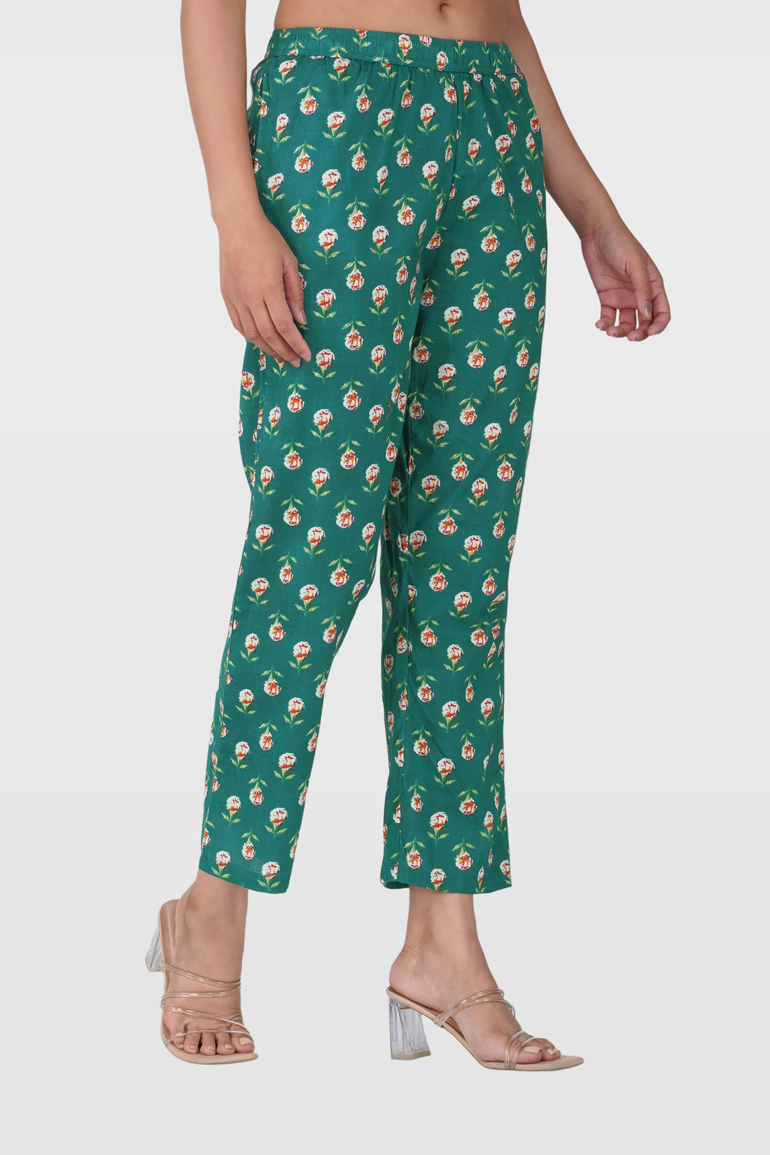 Pine Green Cotton Printed Bottom