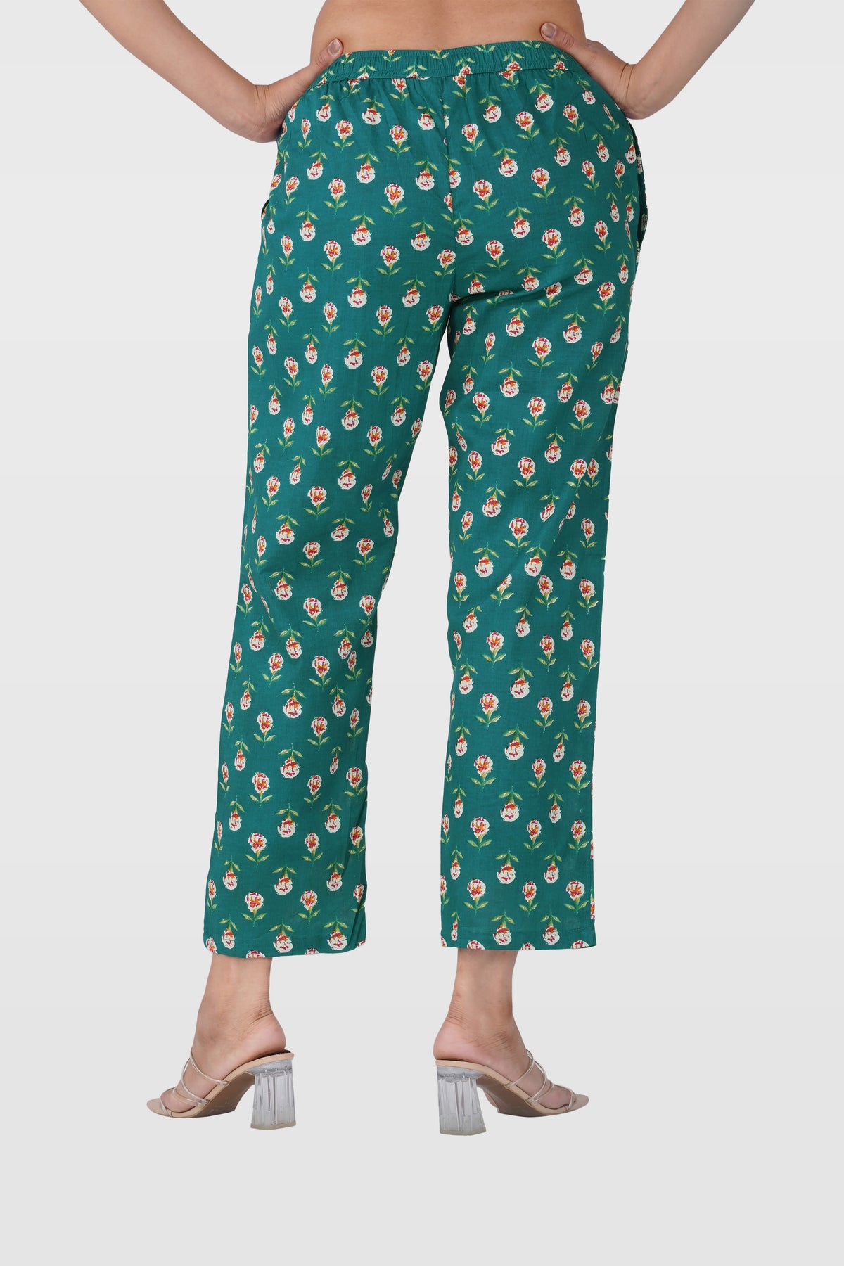 Pine Green Cotton Printed Bottom