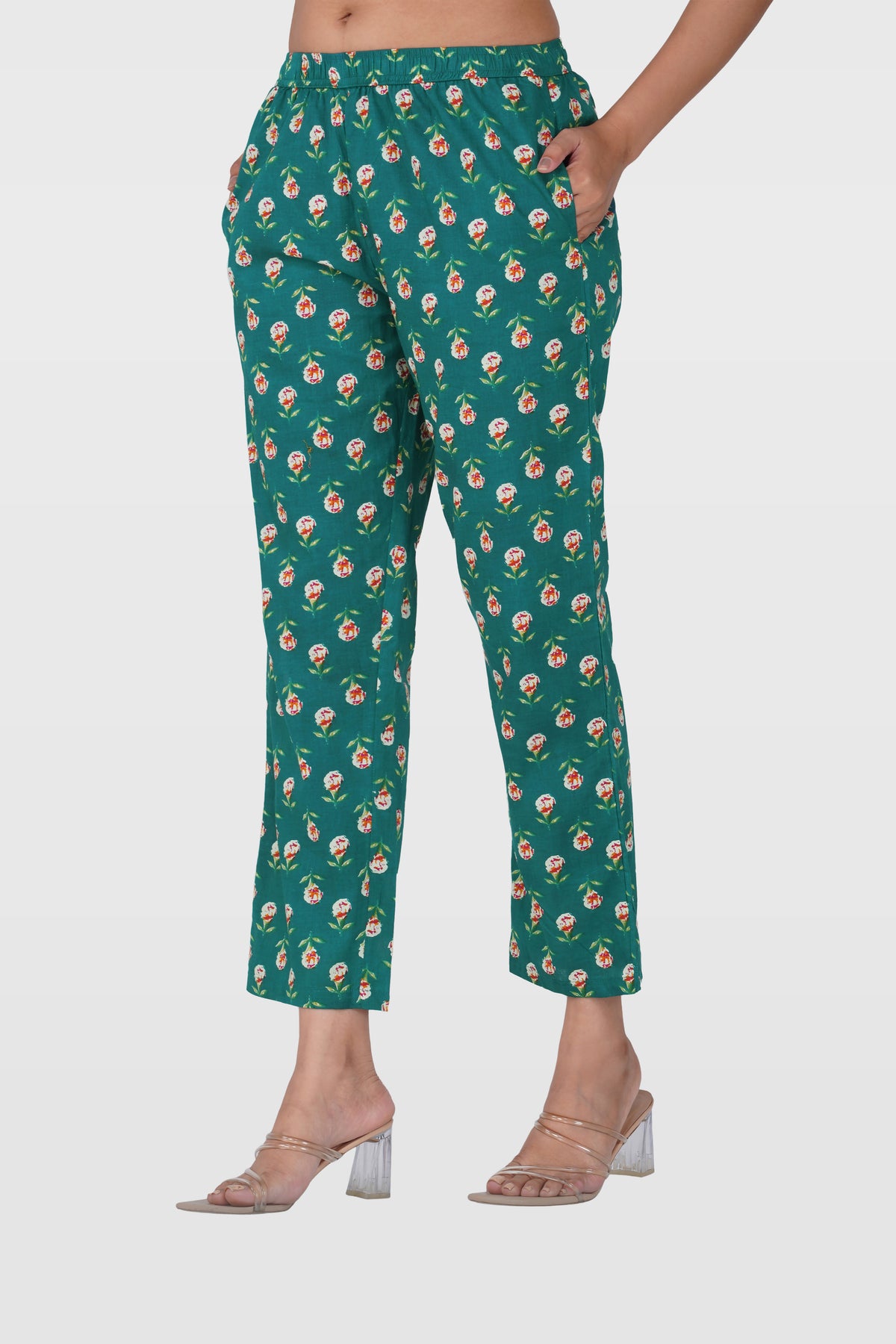 Pine Green Cotton Printed Bottom