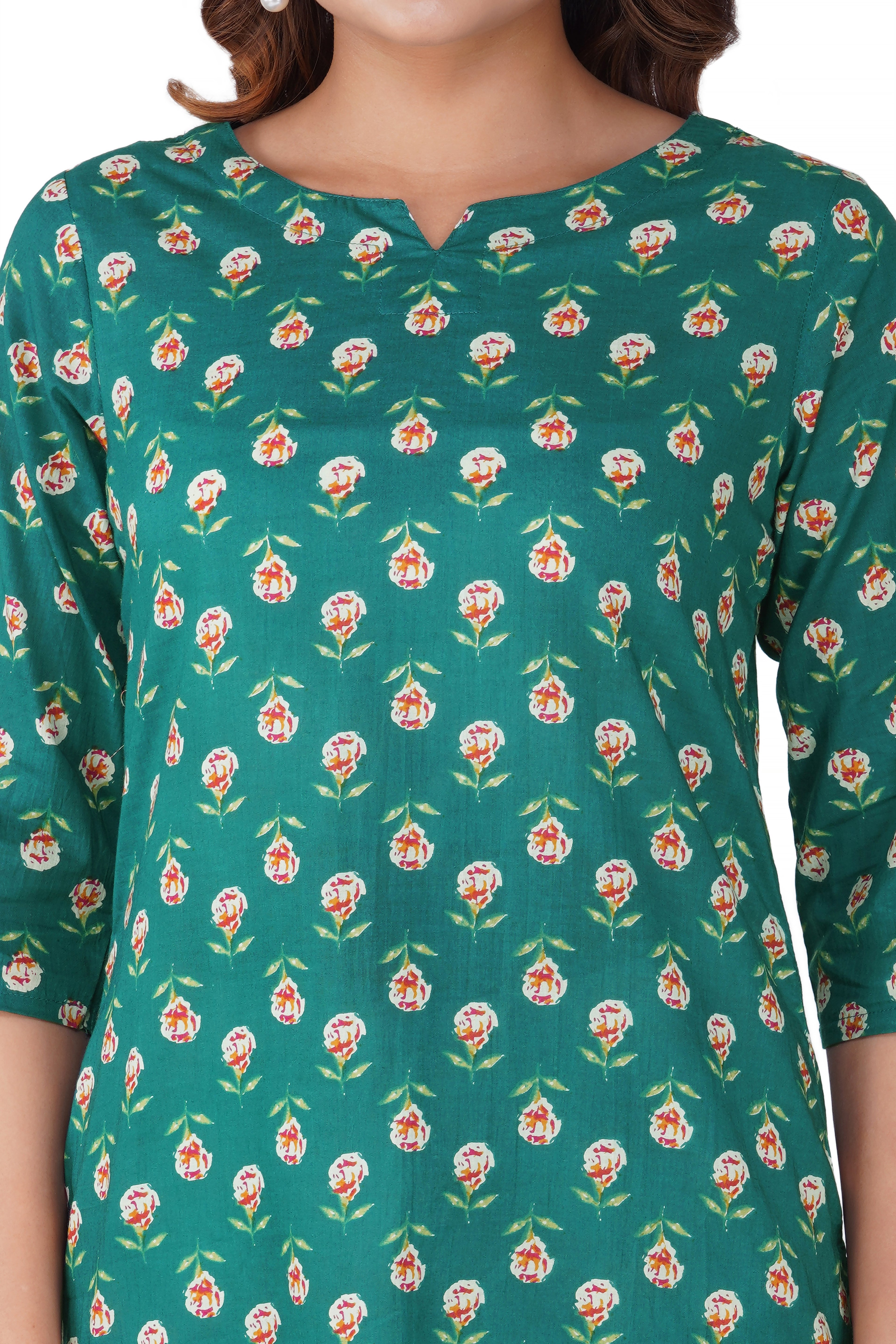 Pine Green Cotton Printed Kurti