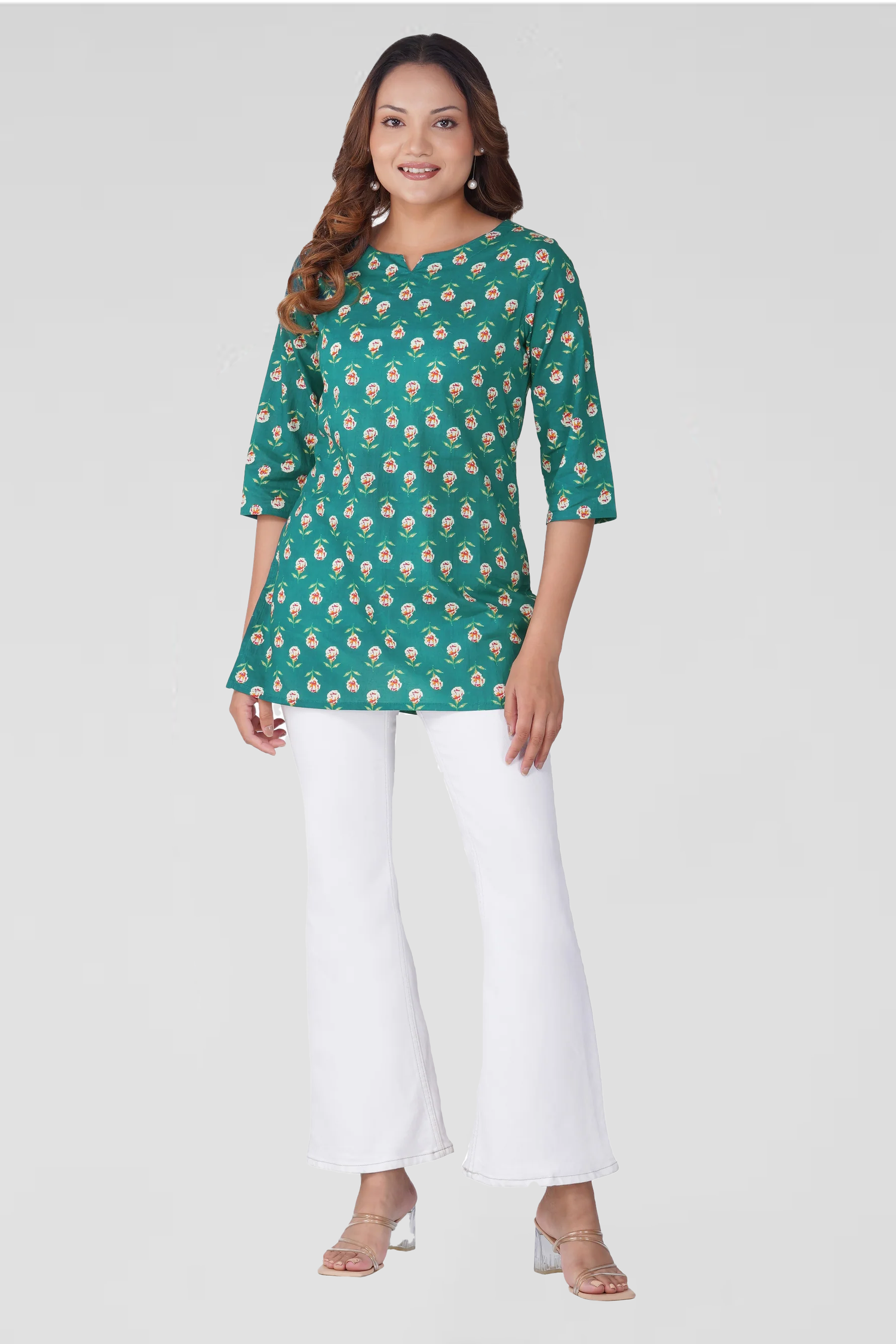 Pine Green Cotton Printed Kurti