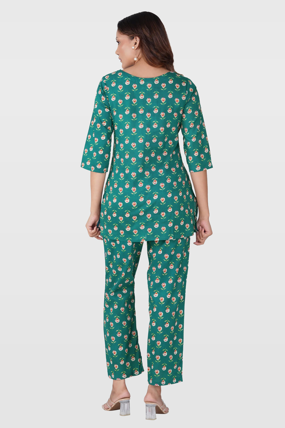 Pine Green Cotton Printed Pyjama Set