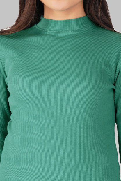 Pine Green Ribbed Mock Neck Long Sleeve Top