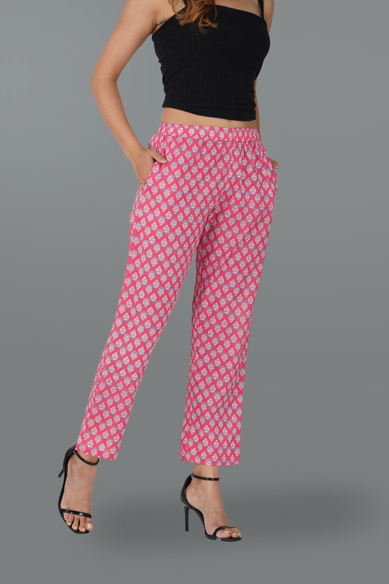 Pink Cotton Printed Bottom