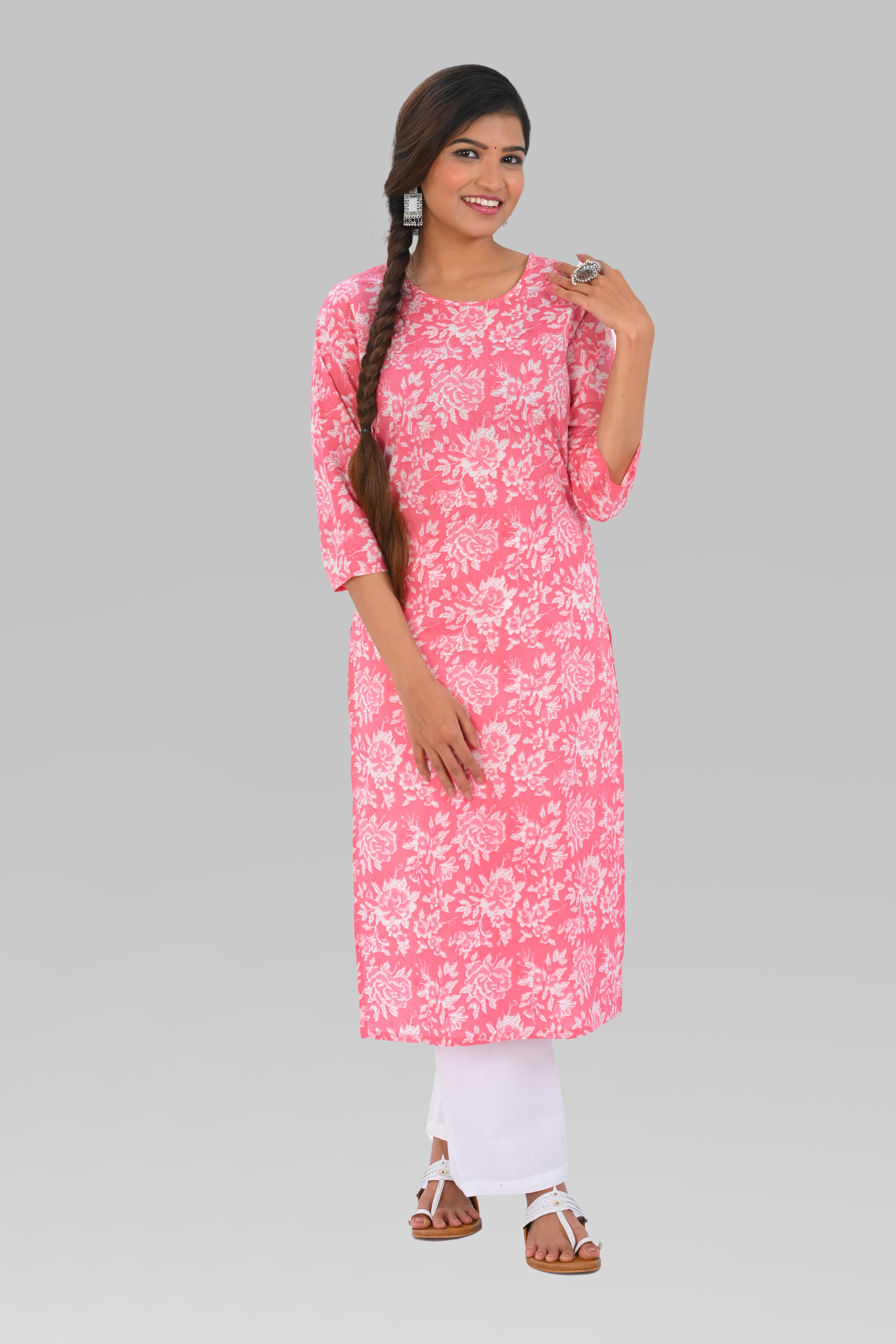 Pink Cotton Printed Kurta Set