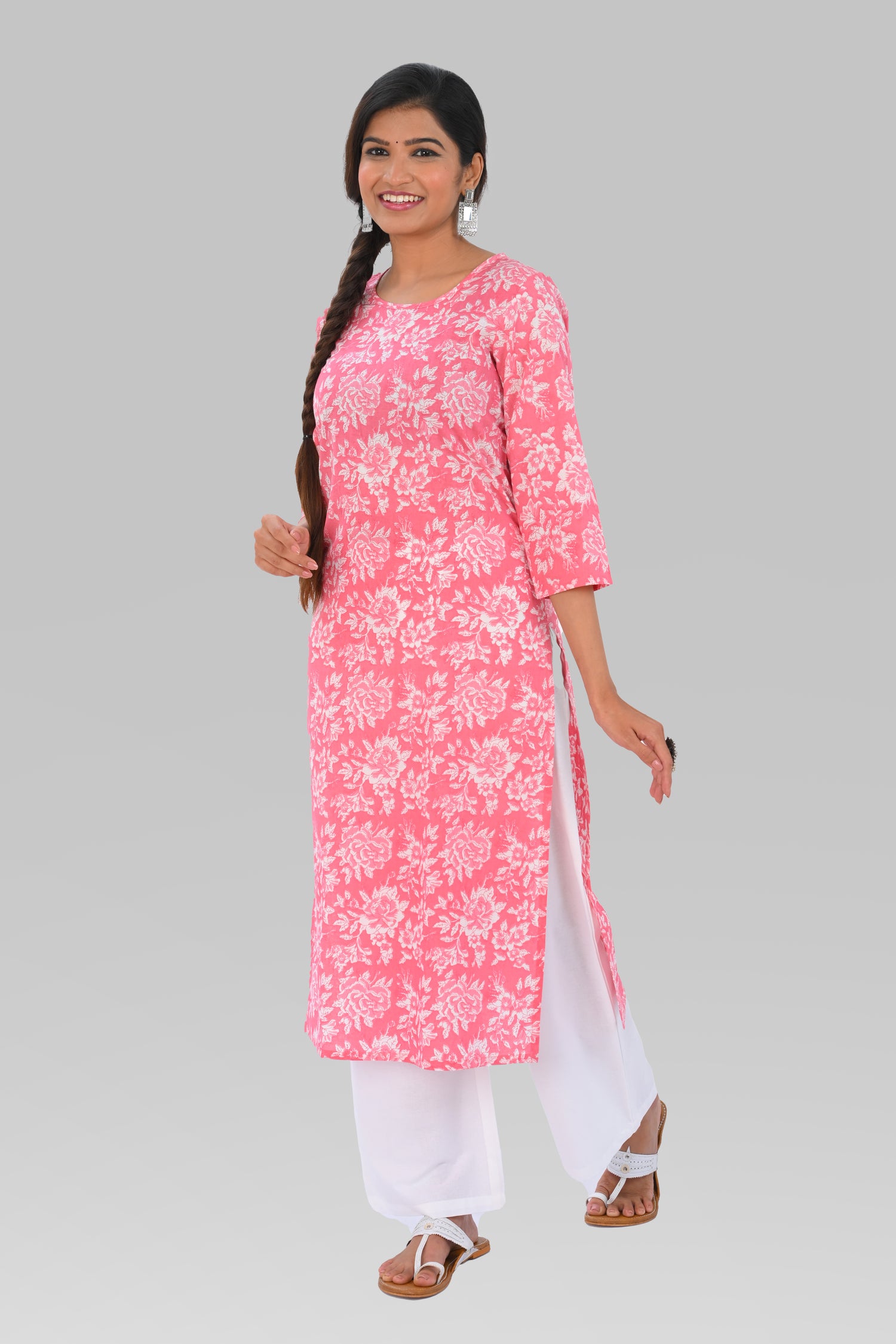 Pink Cotton Printed Kurta Set