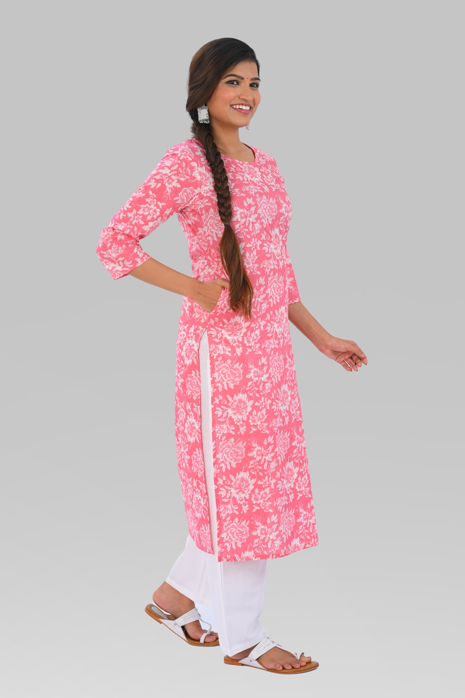 Pink Cotton Printed Kurta Set