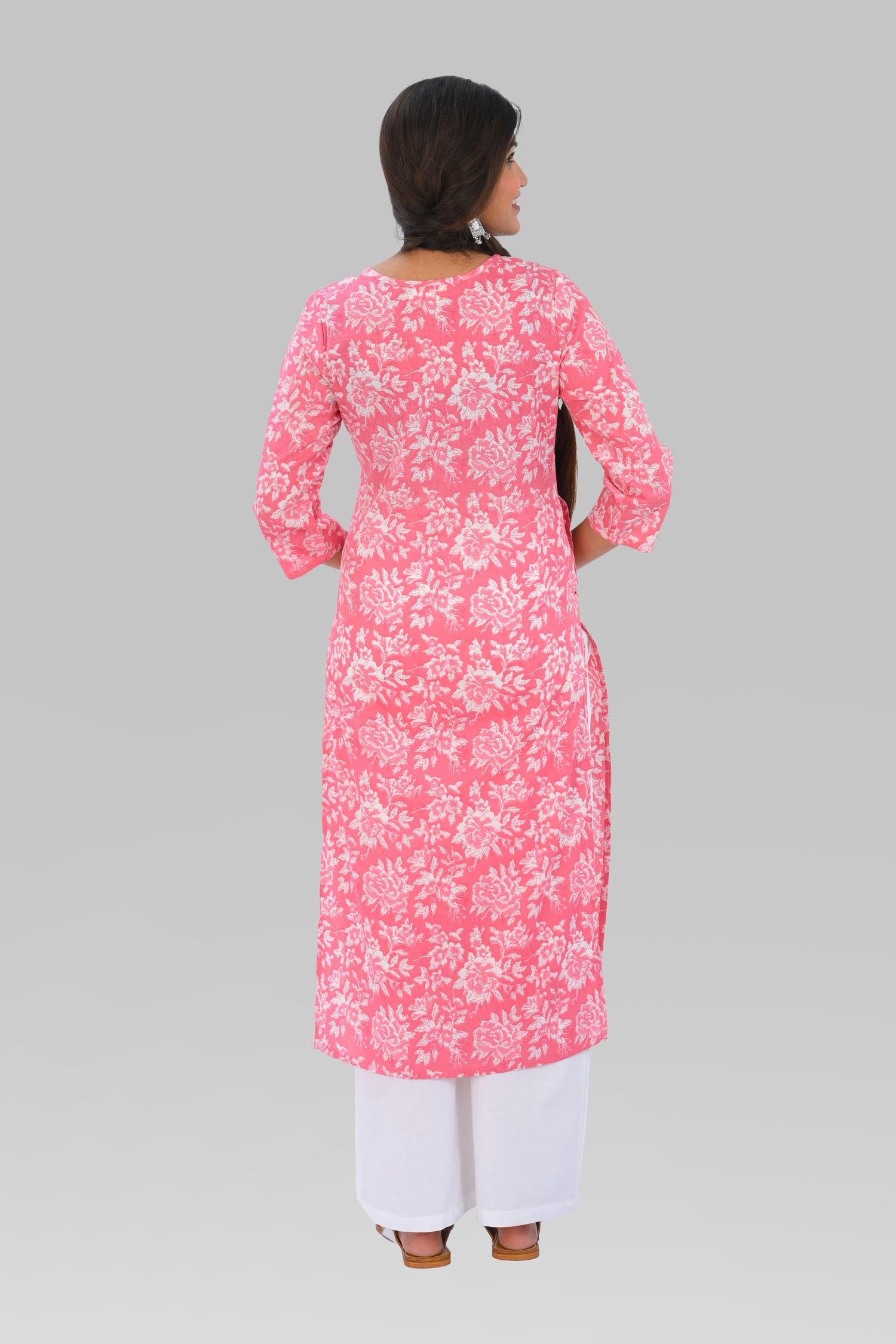 Pink Cotton Printed Kurta Set