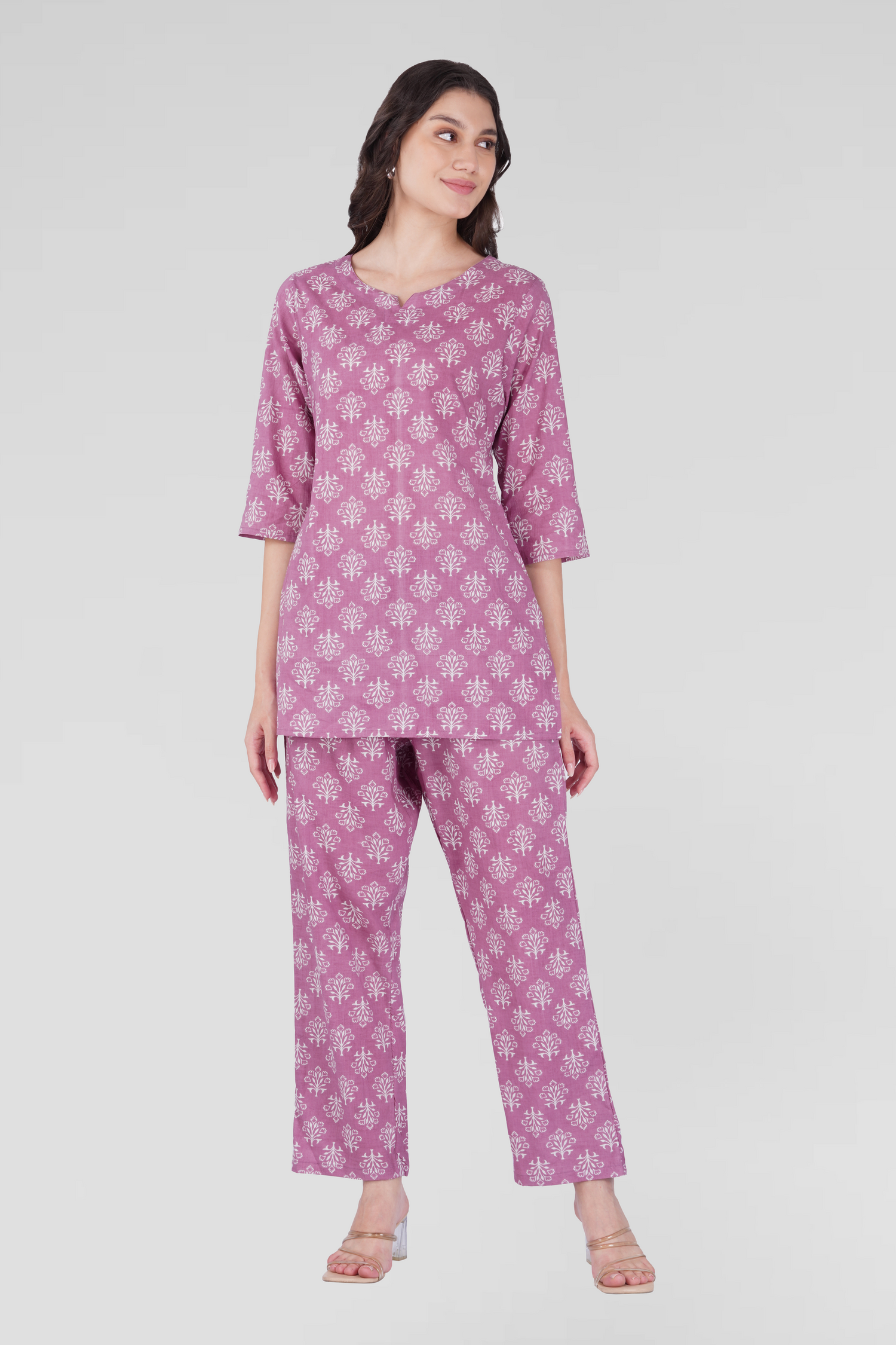 Pink Cotton Printed Pyjama Set