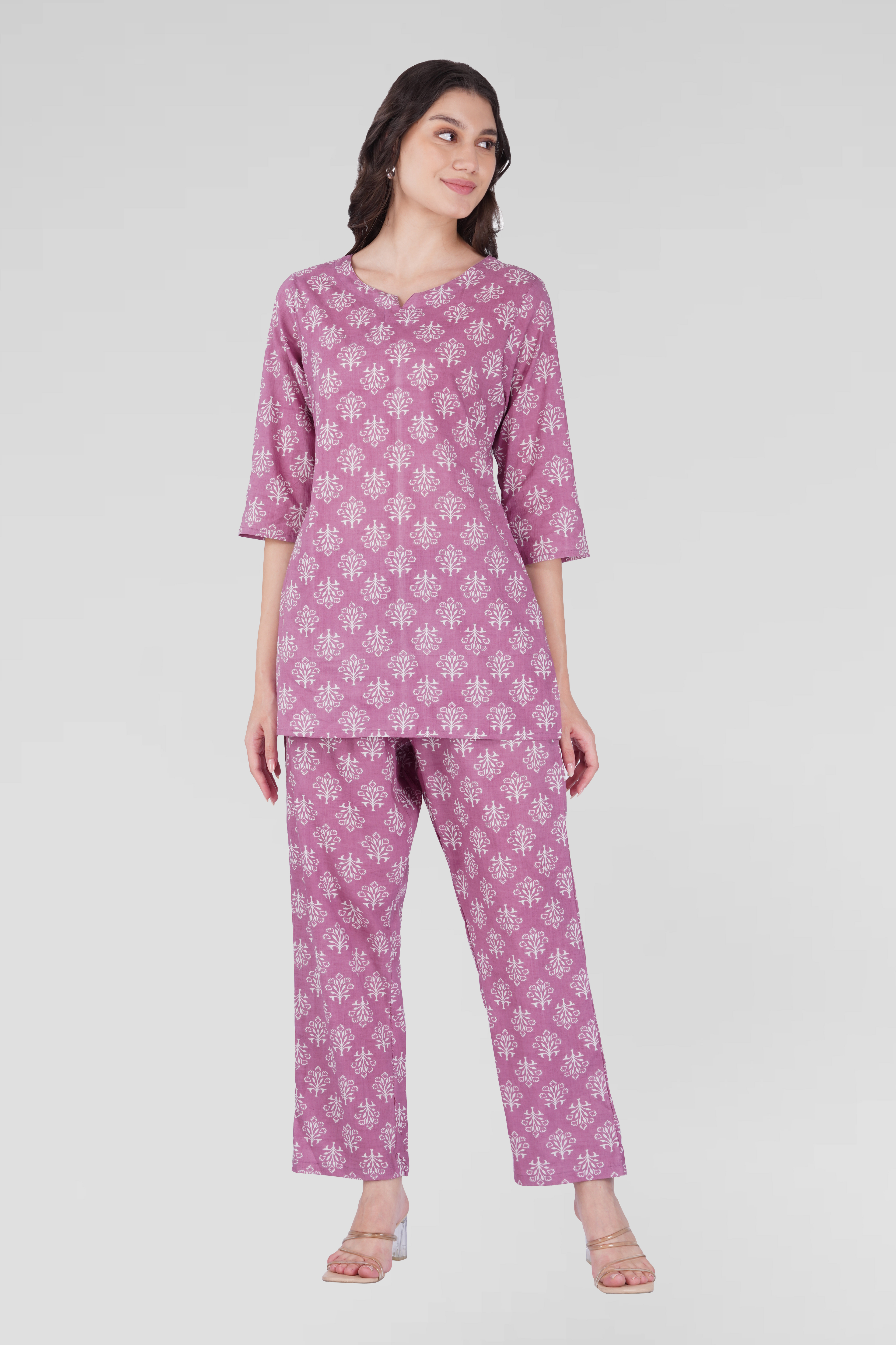 Pink Cotton Printed Pyjama Set
