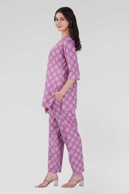 Pink Cotton Printed Pyjama Set