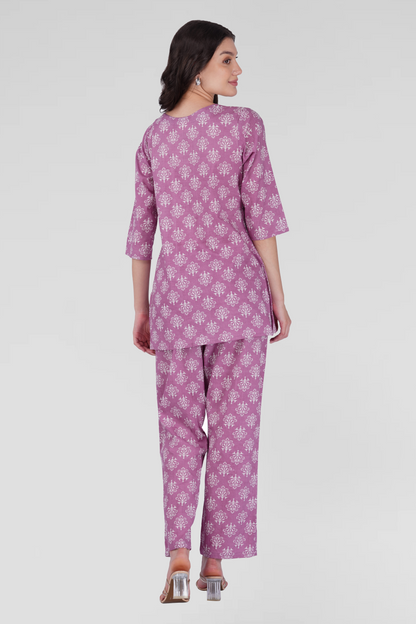 Pink Cotton Printed Pyjama Set