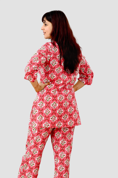 Pink Cotton Printed Pyjama Set