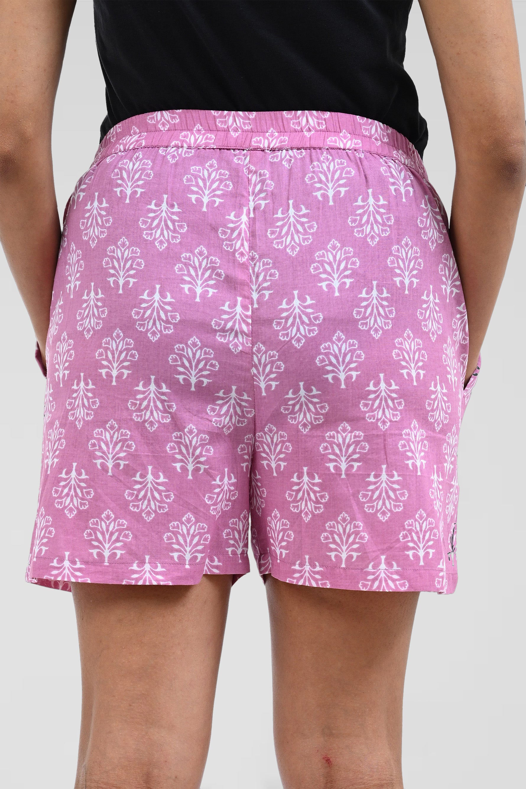 Pink Cotton Printed Shorts