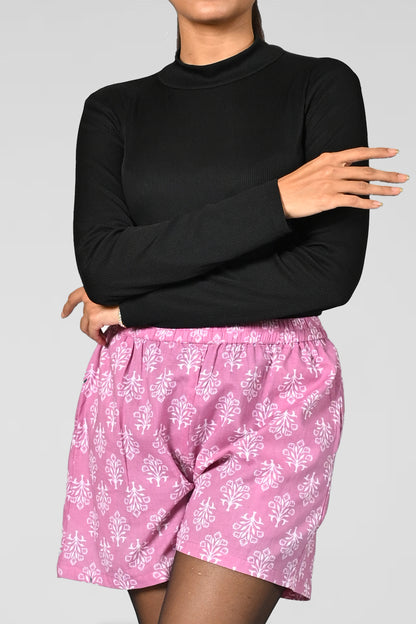 Pink Cotton Printed Shorts