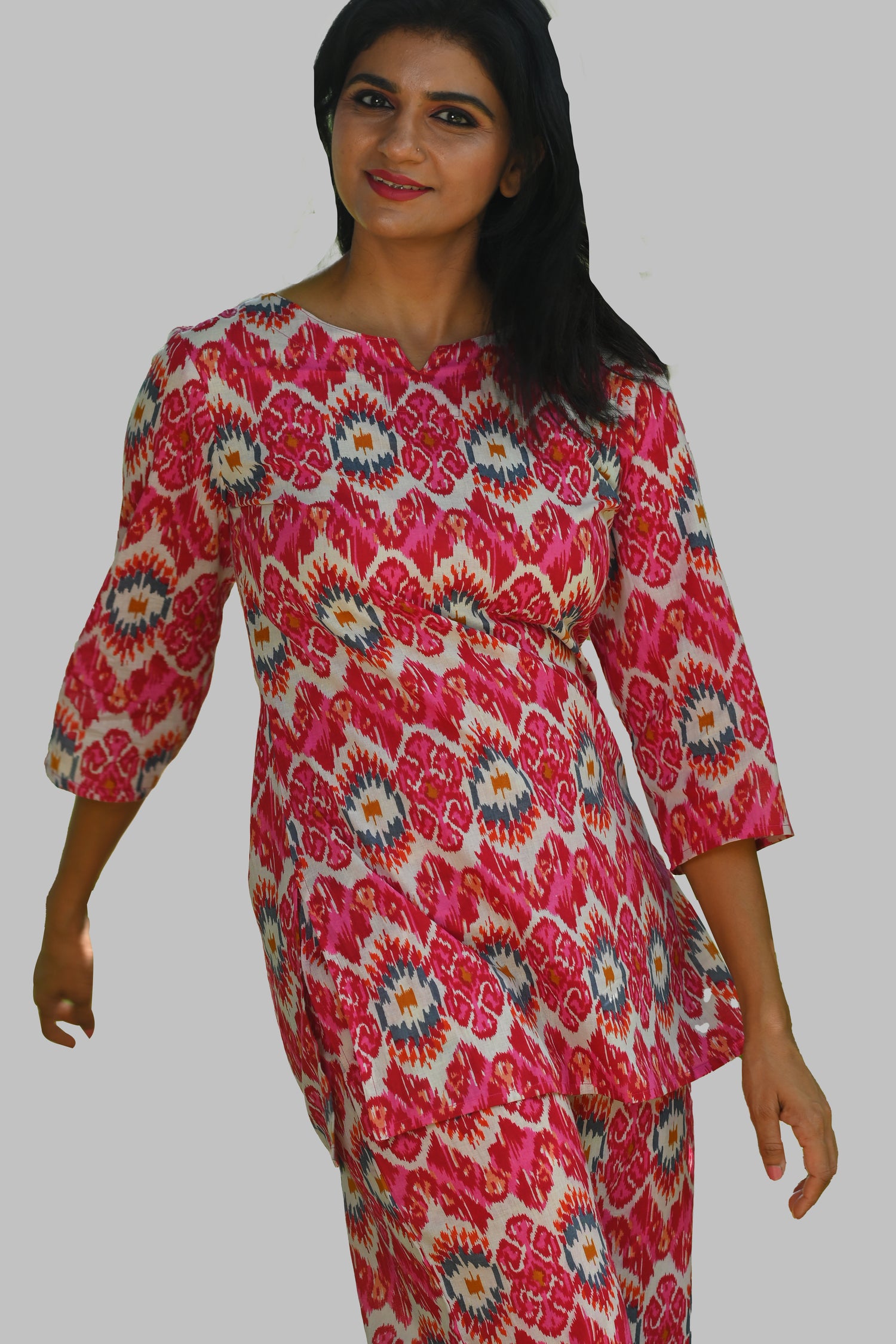 Pink Ikat Cotton Printed Pyjama Set
