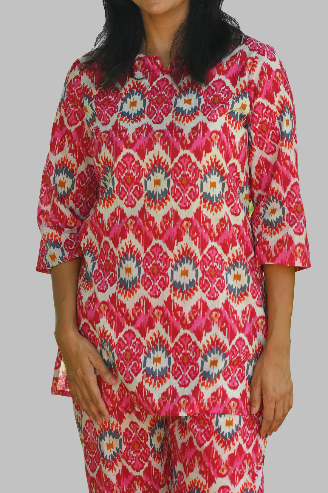 Pink Ikat Cotton Printed Pyjama Set