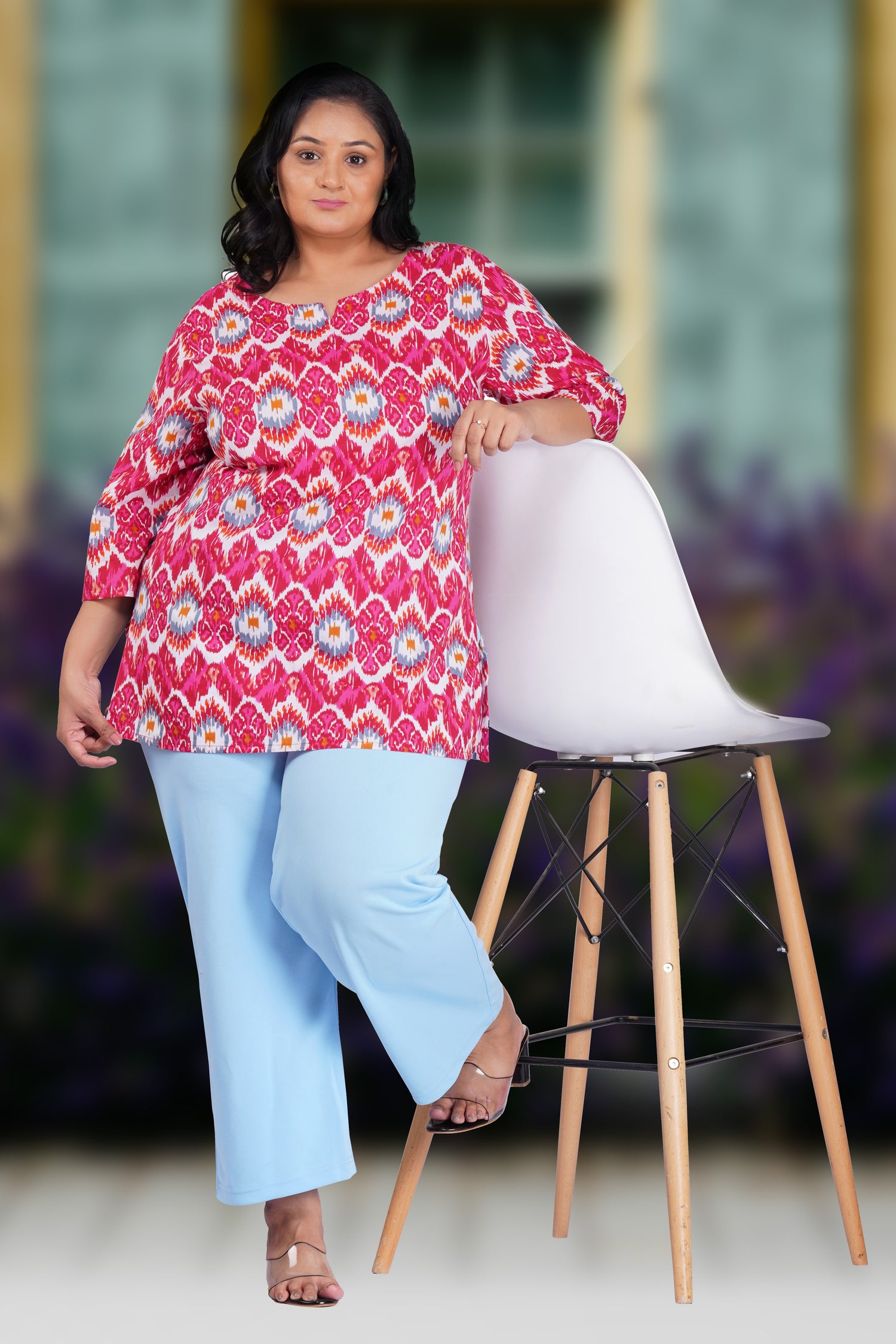 Pink Ikat Plus Size Cotton Printed Kurti