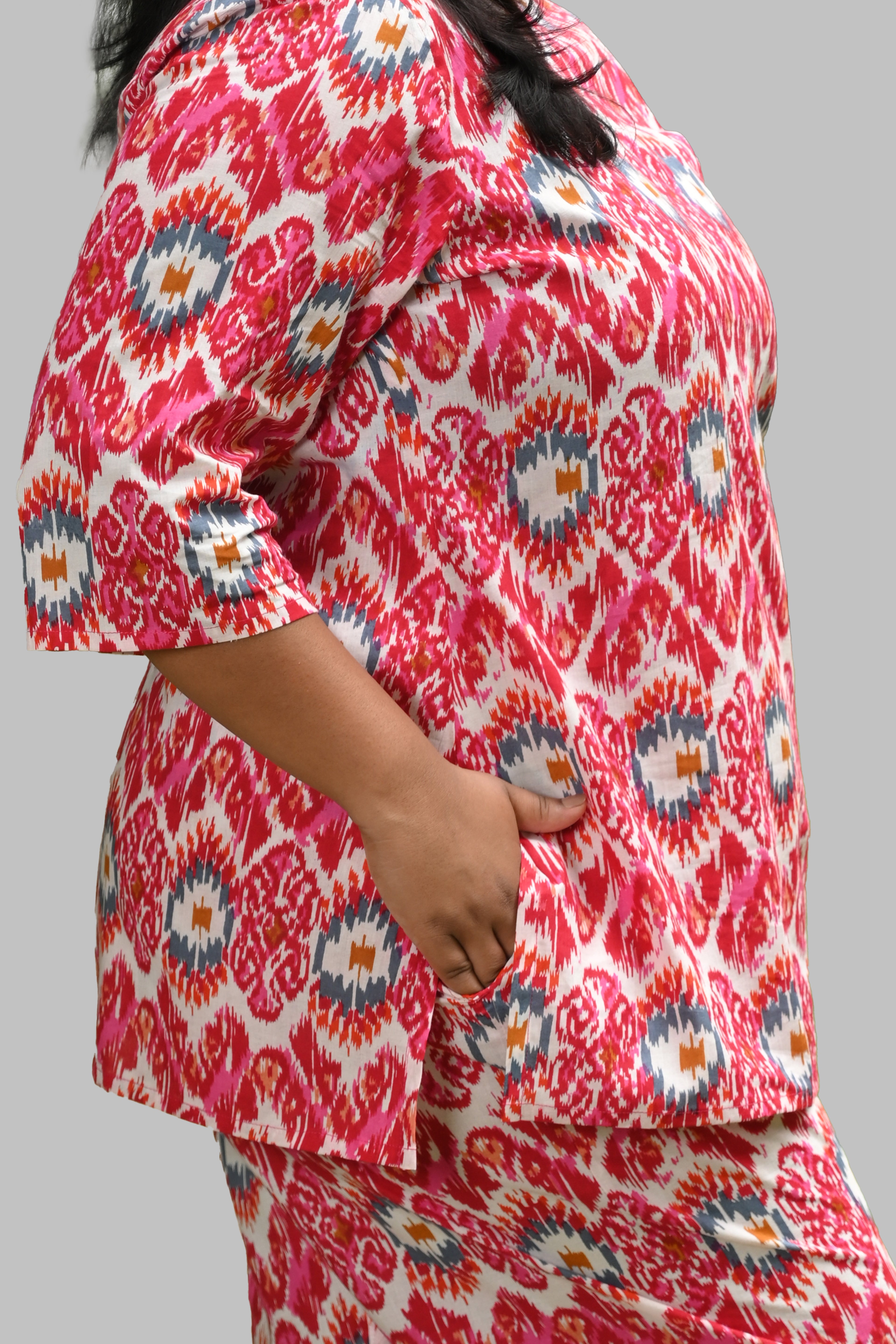 Pink Ikat Plus Size Cotton Printed Pyjama Set