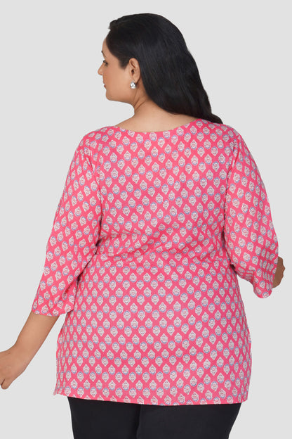 Pink Plus Size Cotton Printed Kurti