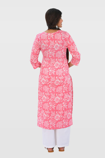 Pink Cotton Printed Kurta Set