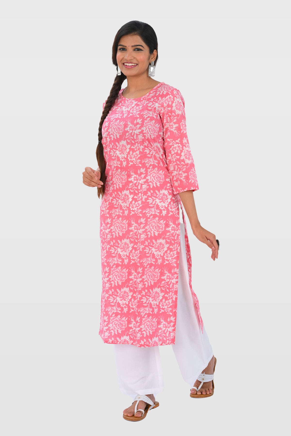 Pink Cotton Printed Kurta Set