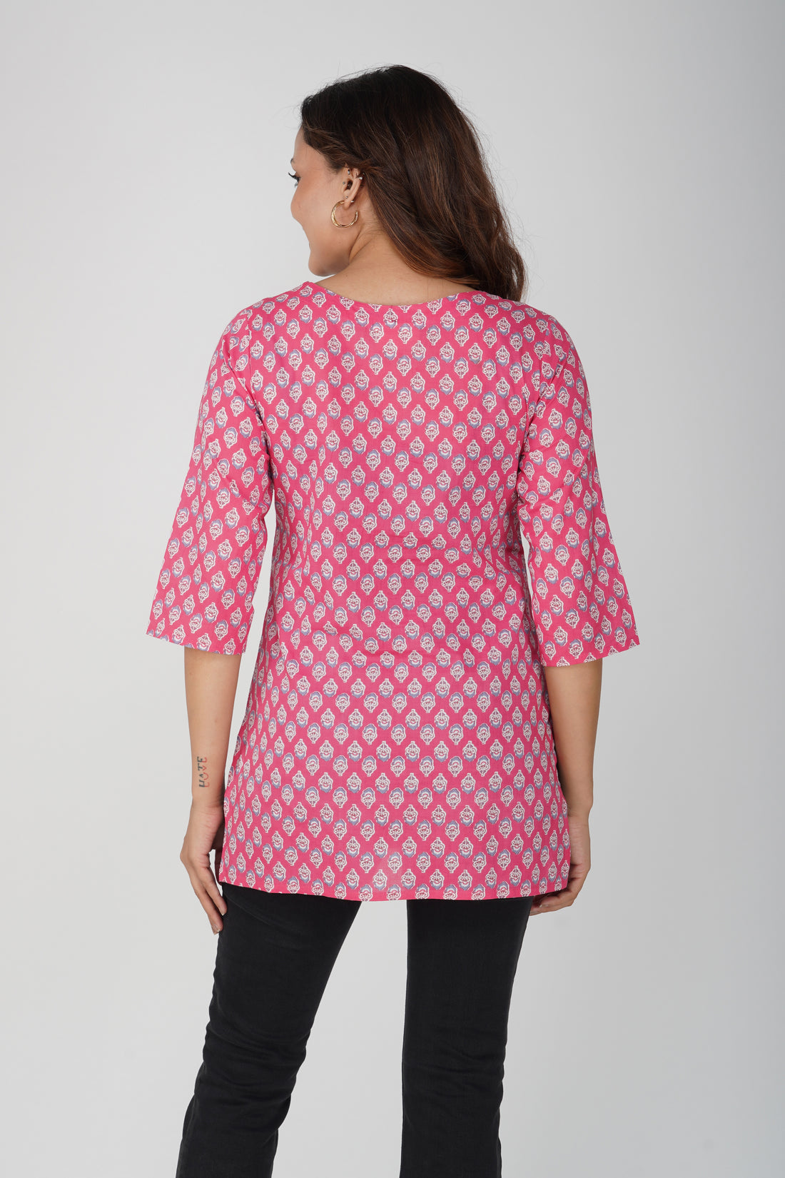 Pink Cotton Printed Kurti