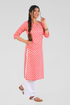 Pink Cotton Printed Long Kurta