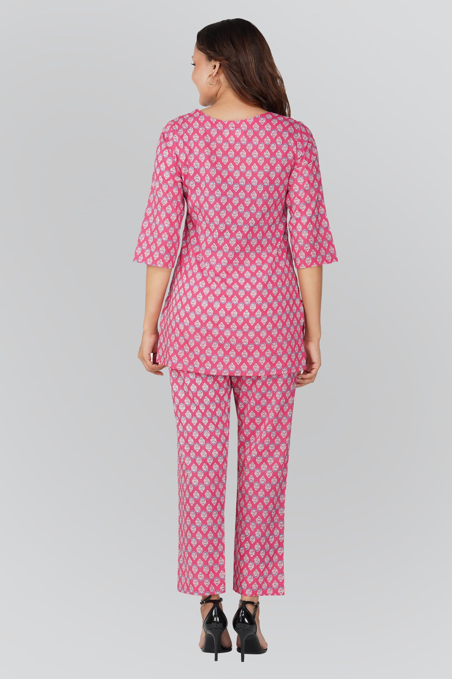 Pink Cotton Printed Pyjama Set