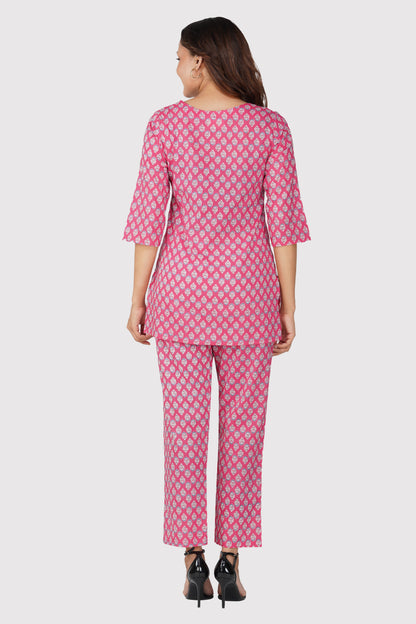 Pink Cotton Printed Pyjama Set