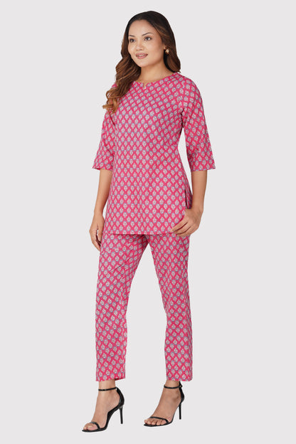 Pink Cotton Printed Pyjama Set