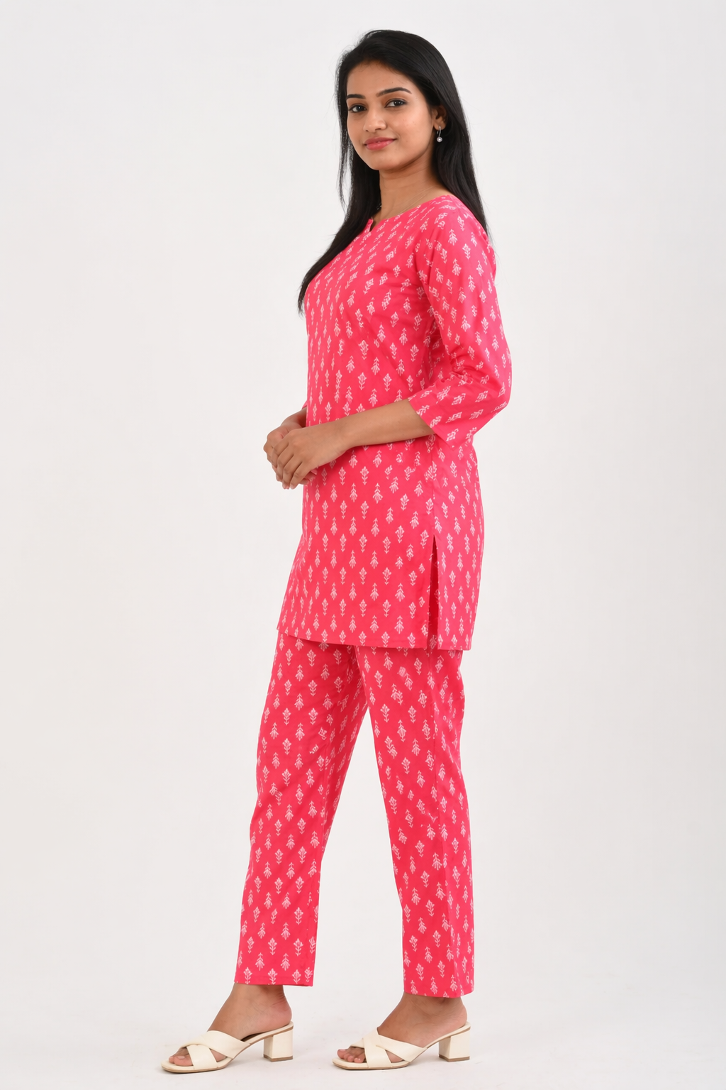 Pink Cotton Printed Pyjama Set
