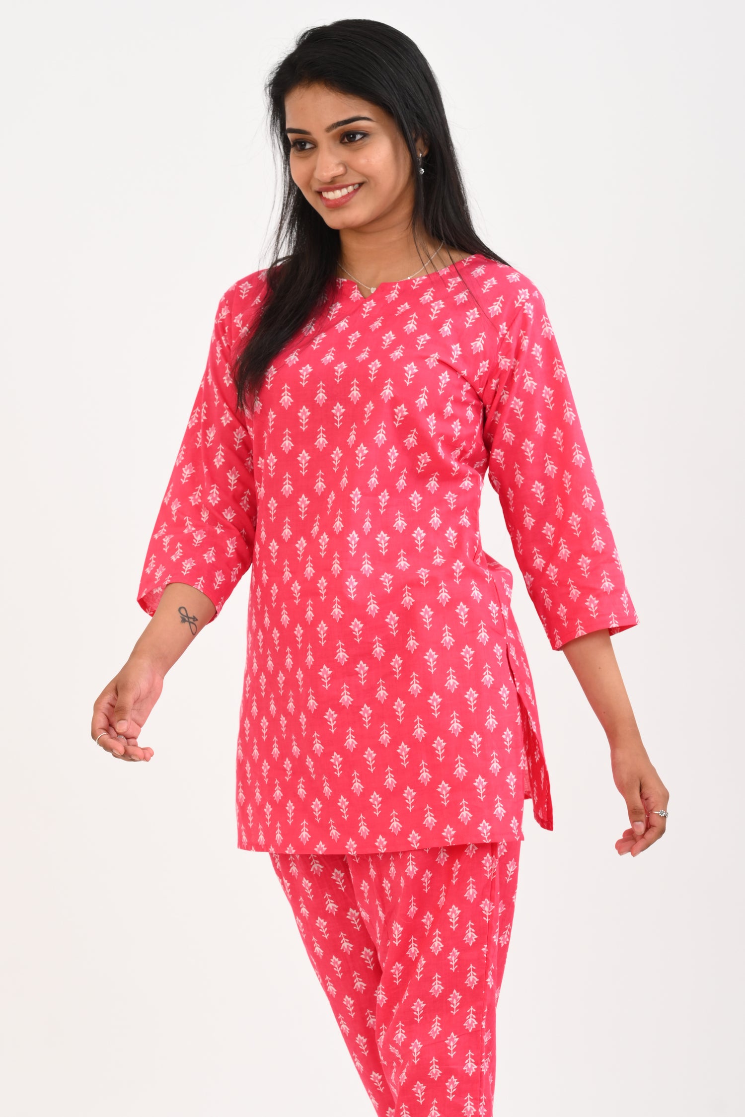 Pink Cotton Printed Pyjama Set