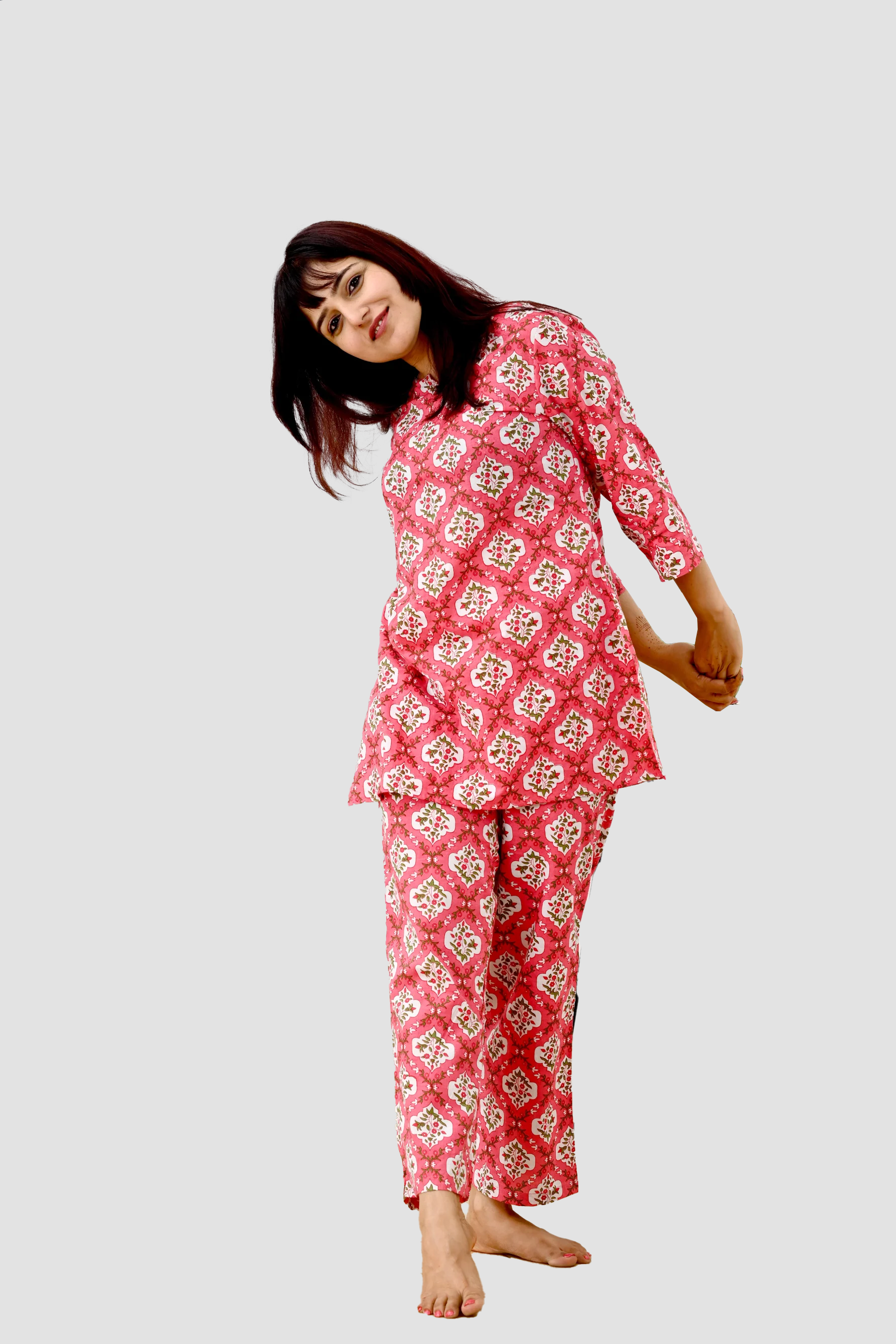 Pink Cotton Printed Pyjama Set